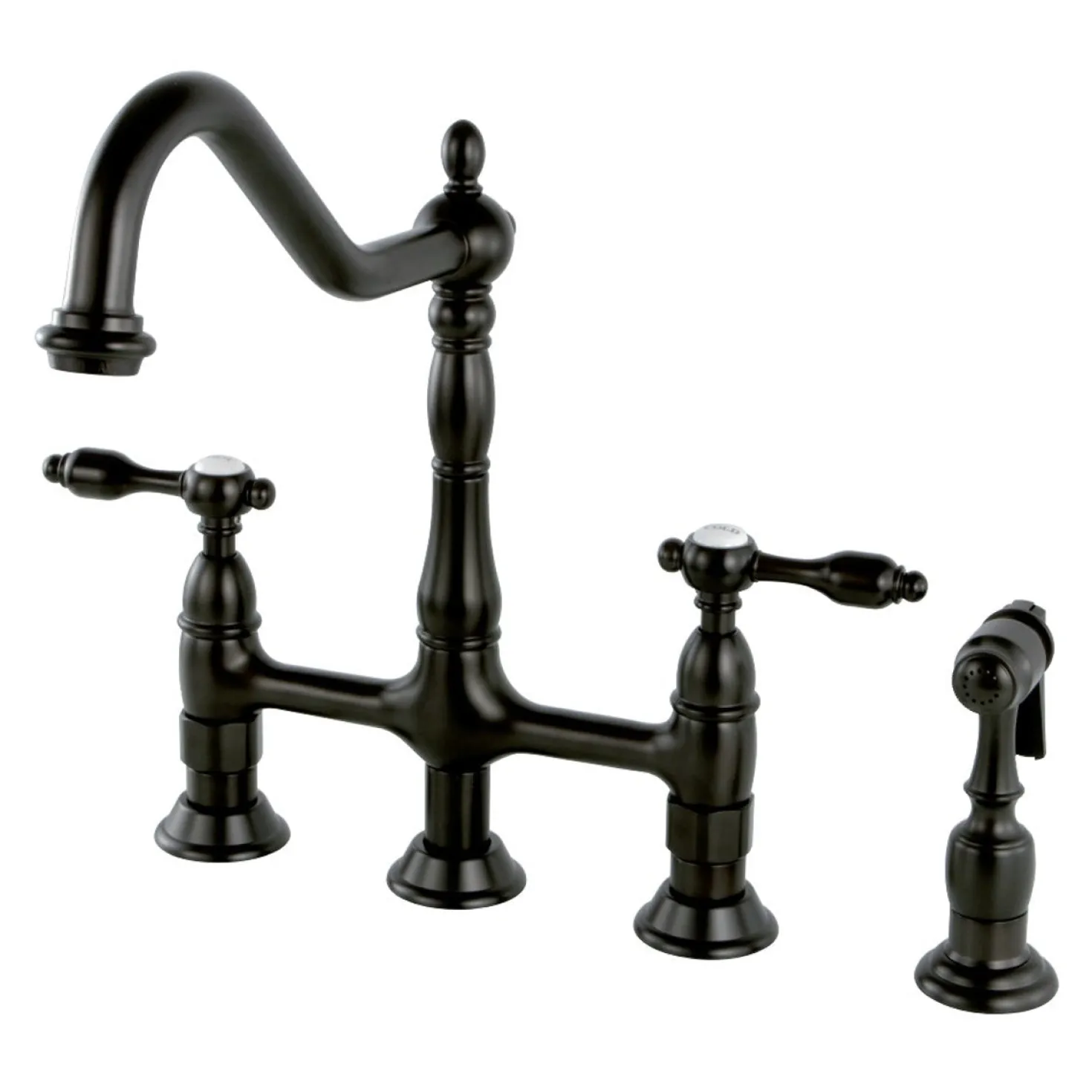 Kingston Brass Tudor Bridge Kitchen Faucet with Brass Sprayer