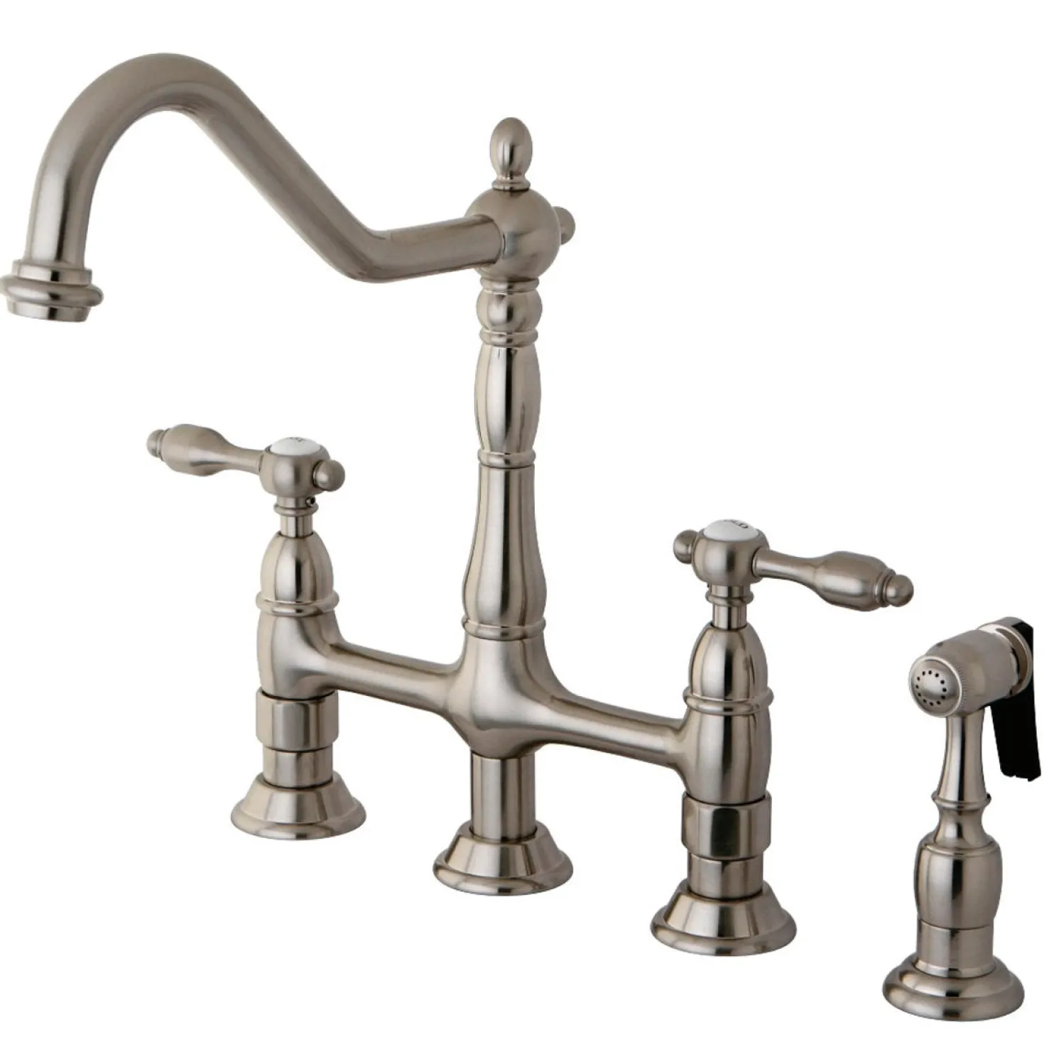 Kingston Brass Tudor Bridge Kitchen Faucet with Brass Sprayer