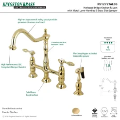 Kingston Brass Tudor Bridge Kitchen Faucet with Brass Sprayer