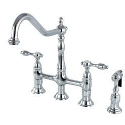 Kingston Brass Tudor Bridge Kitchen Faucet with Brass Sprayer