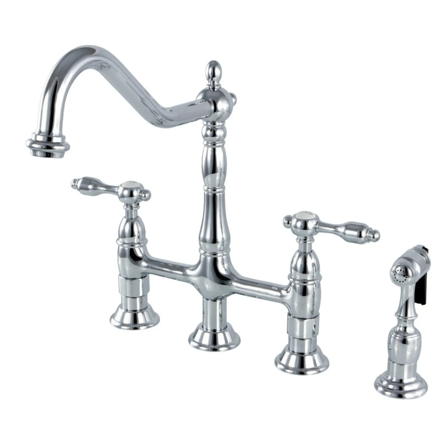 Kingston Brass Tudor Bridge Kitchen Faucet with Brass Sprayer