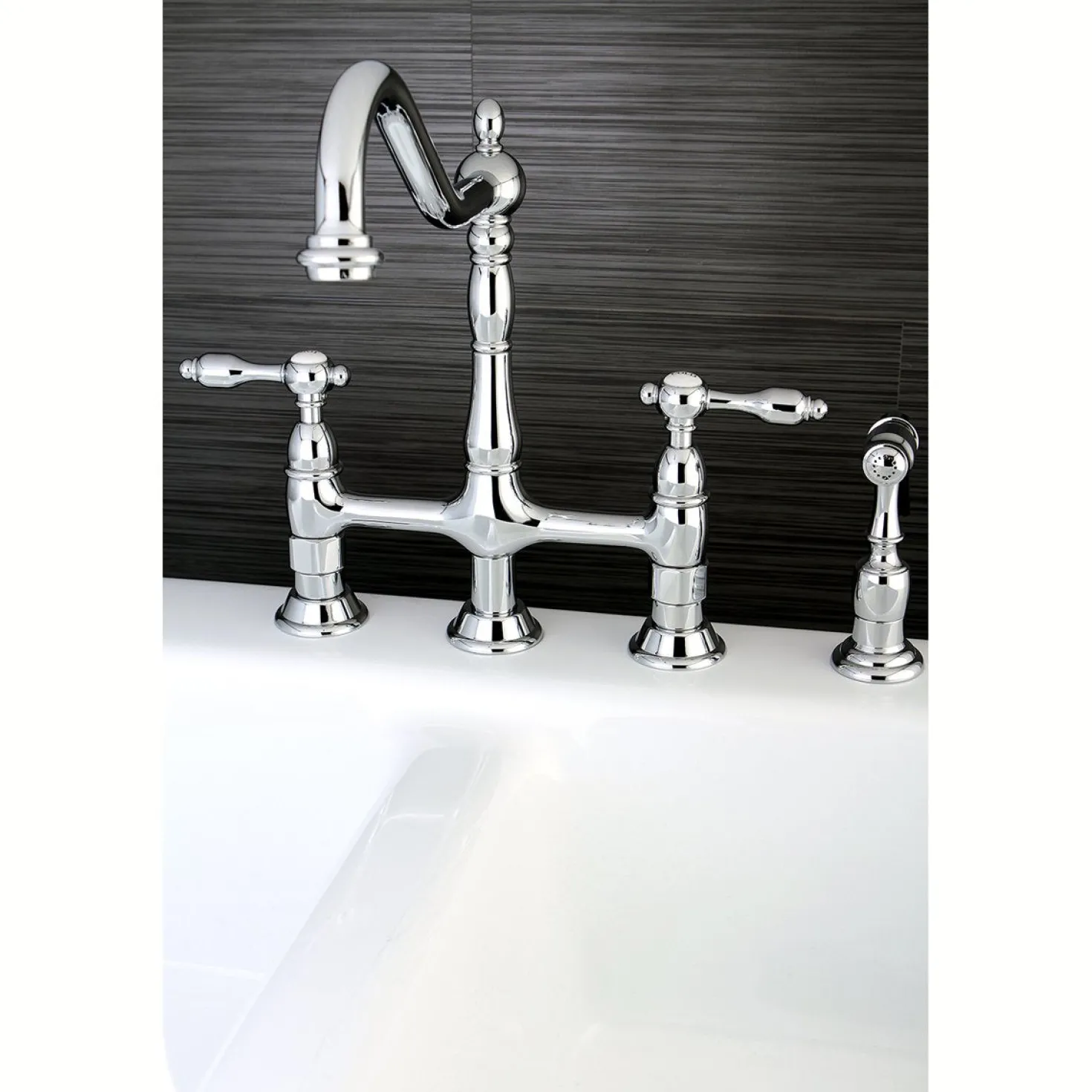 Kingston Brass Tudor Bridge Kitchen Faucet with Brass Sprayer