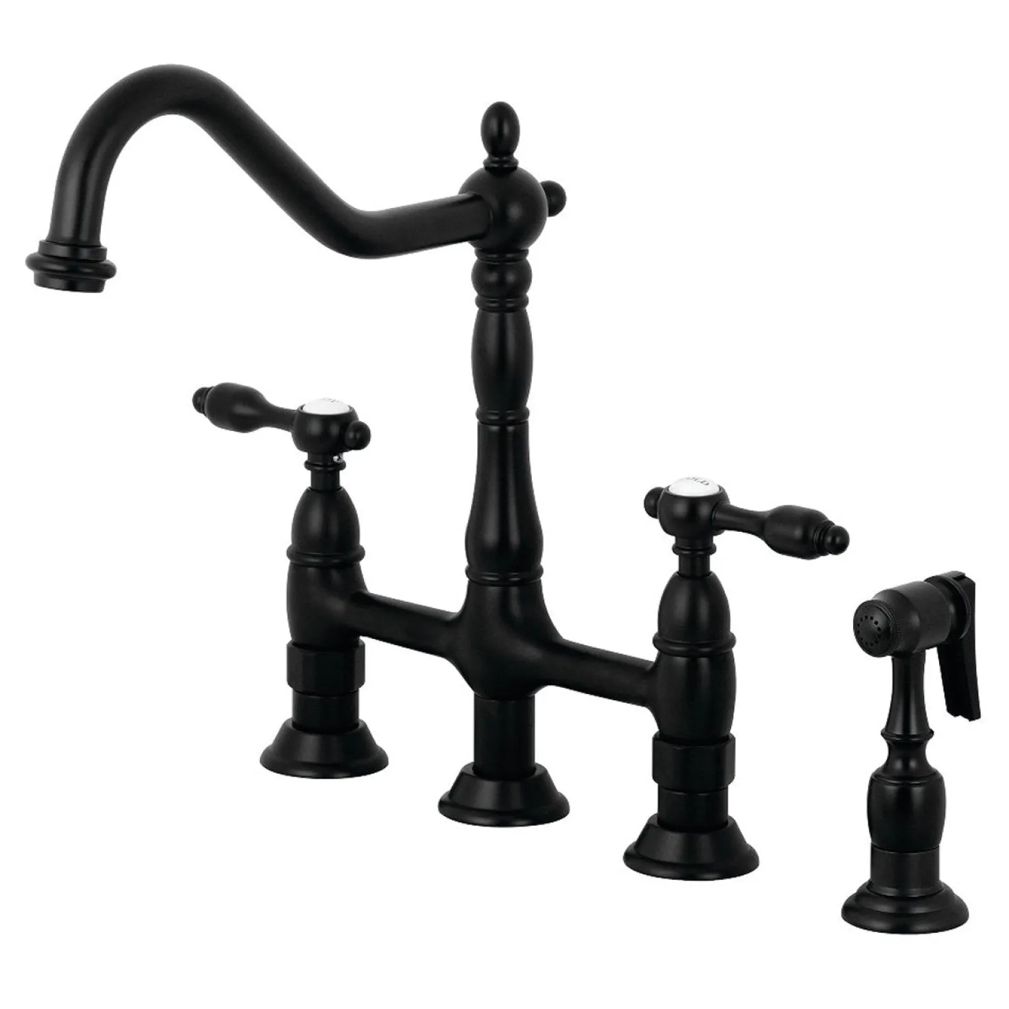 Kingston Brass Tudor Bridge Kitchen Faucet with Brass Sprayer