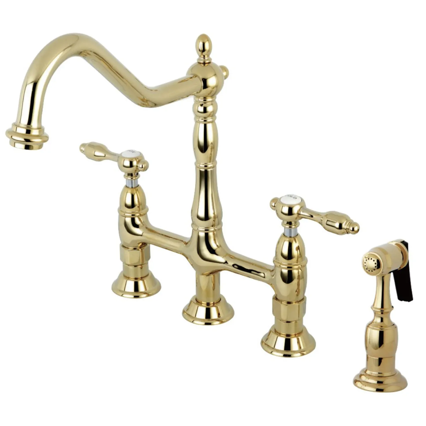 Kingston Brass Tudor Bridge Kitchen Faucet with Brass Sprayer