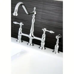 Kingston Brass Tudor Bridge Kitchen Faucet with Brass Sprayer