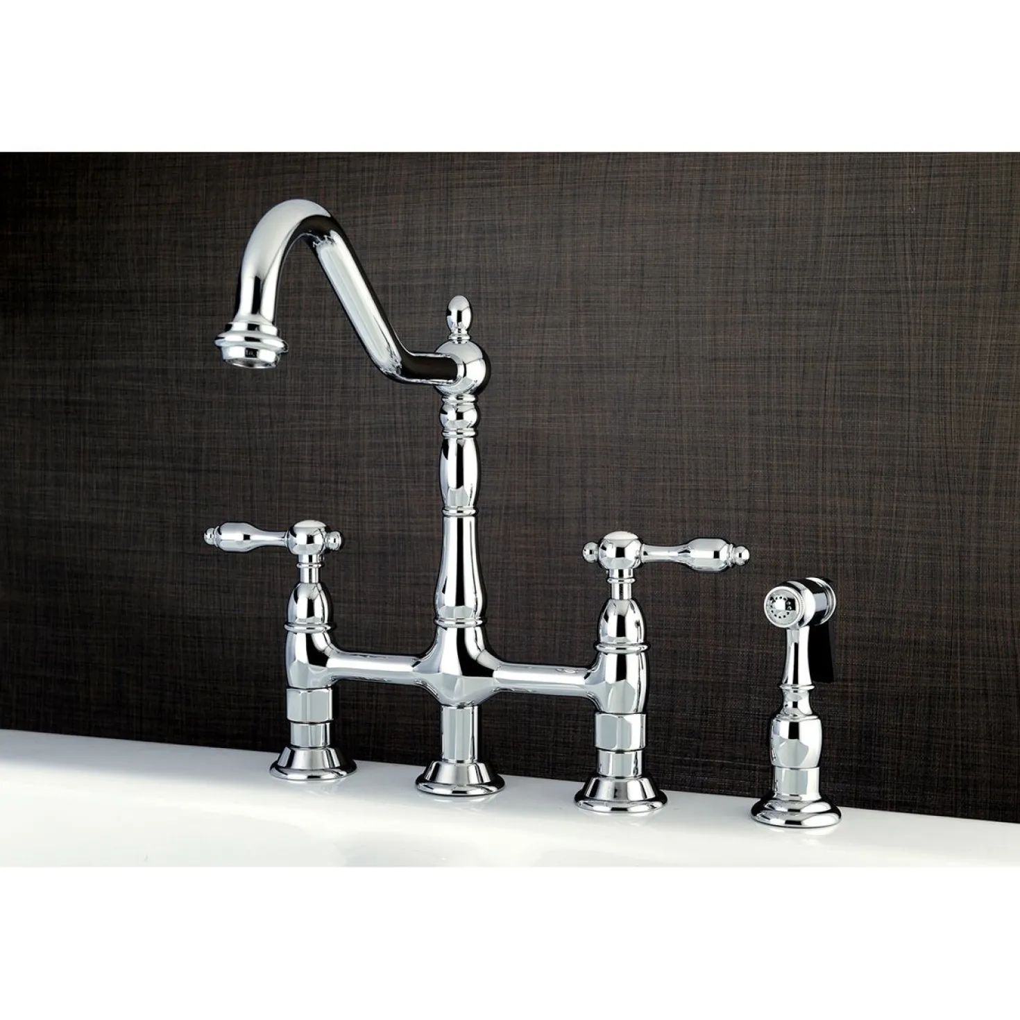 Kingston Brass Tudor Bridge Kitchen Faucet with Brass Sprayer