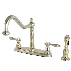 Kingston Brass Tudor 8" Center Kitchen Faucet with Brass Sprayer