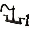 Kingston Brass Tudor 8" Center Kitchen Faucet with Brass Sprayer