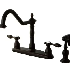 Kingston Brass Tudor 8" Center Kitchen Faucet with Brass Sprayer