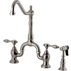 Kingston Brass Tudor Deck Mount Bridge Kitchen Faucet with Brass Sprayer