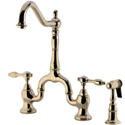 Kingston Brass Tudor Deck Mount Bridge Kitchen Faucet with Brass Sprayer