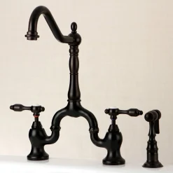 Kingston Brass Tudor Deck Mount Bridge Kitchen Faucet with Brass Sprayer