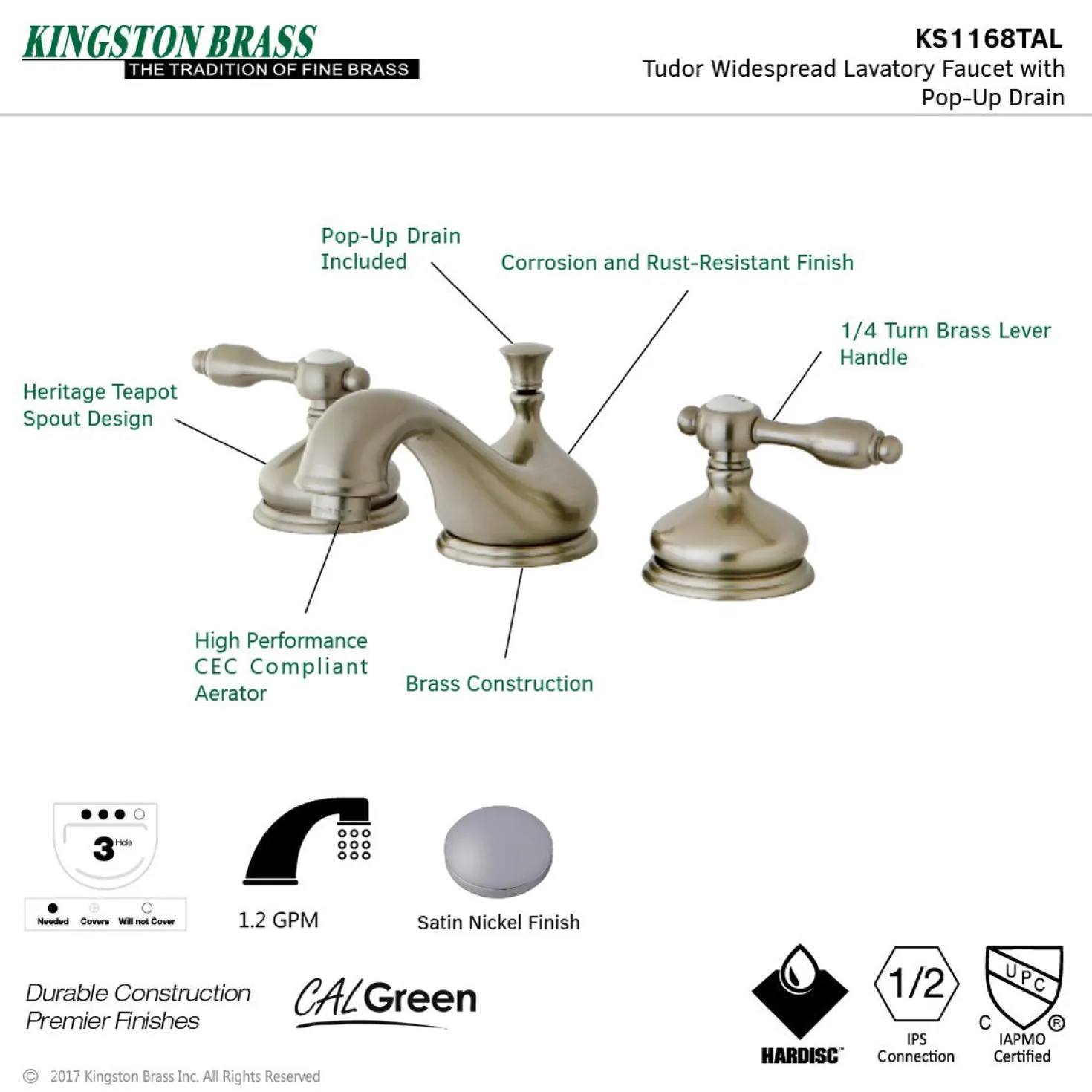 Kingston Brass Tudor Deck Mount 8-Inch Widespread Bathroom Faucet