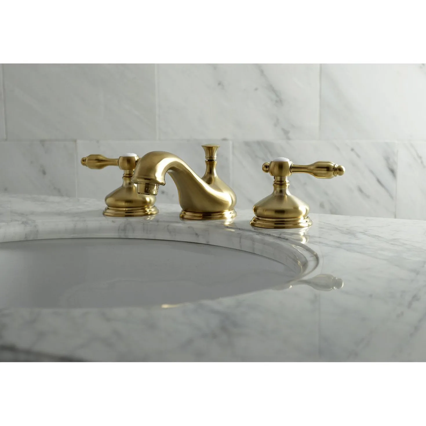 Kingston Brass Tudor Deck Mount 8-Inch Widespread Bathroom Faucet
