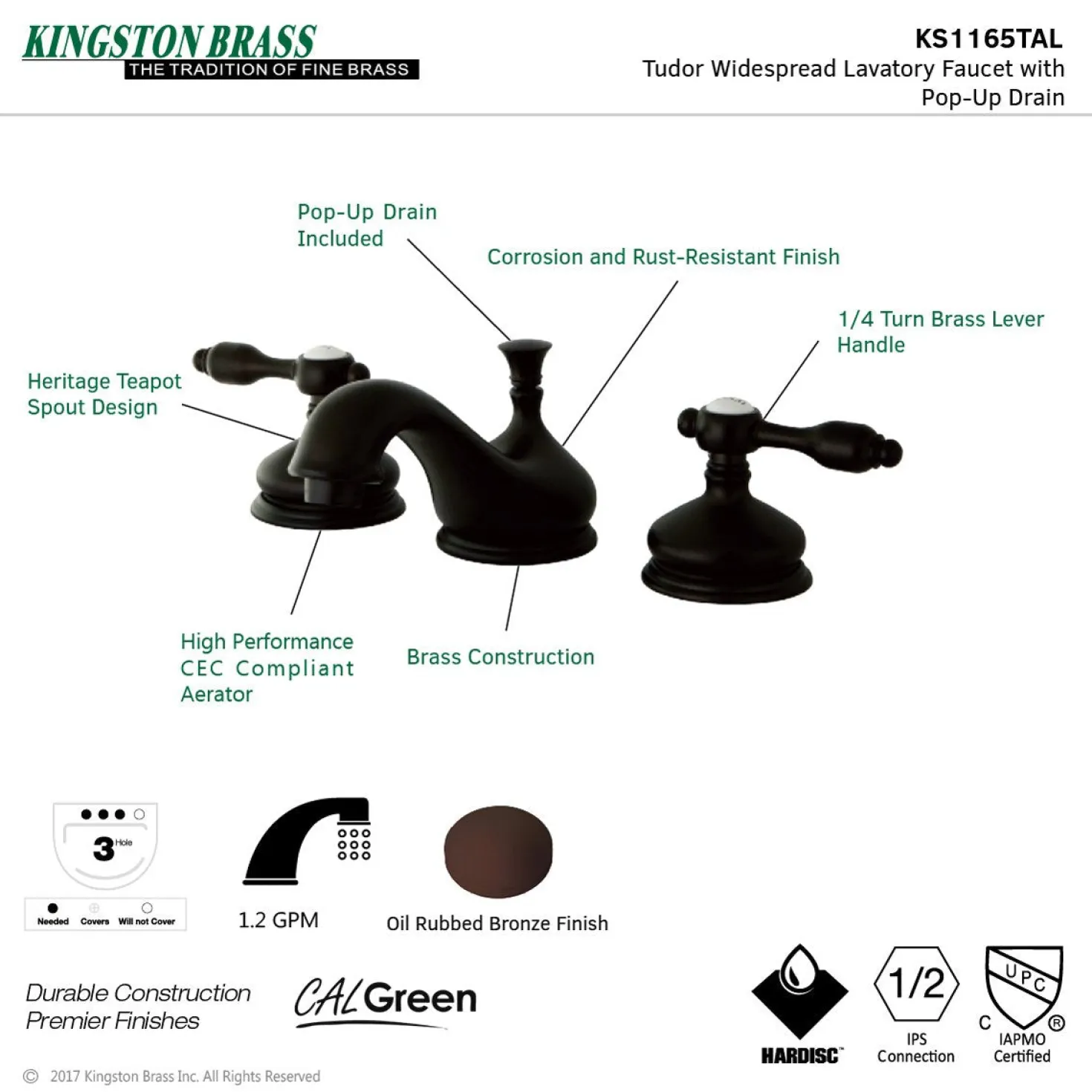 Kingston Brass Tudor Deck Mount 8-Inch Widespread Bathroom Faucet