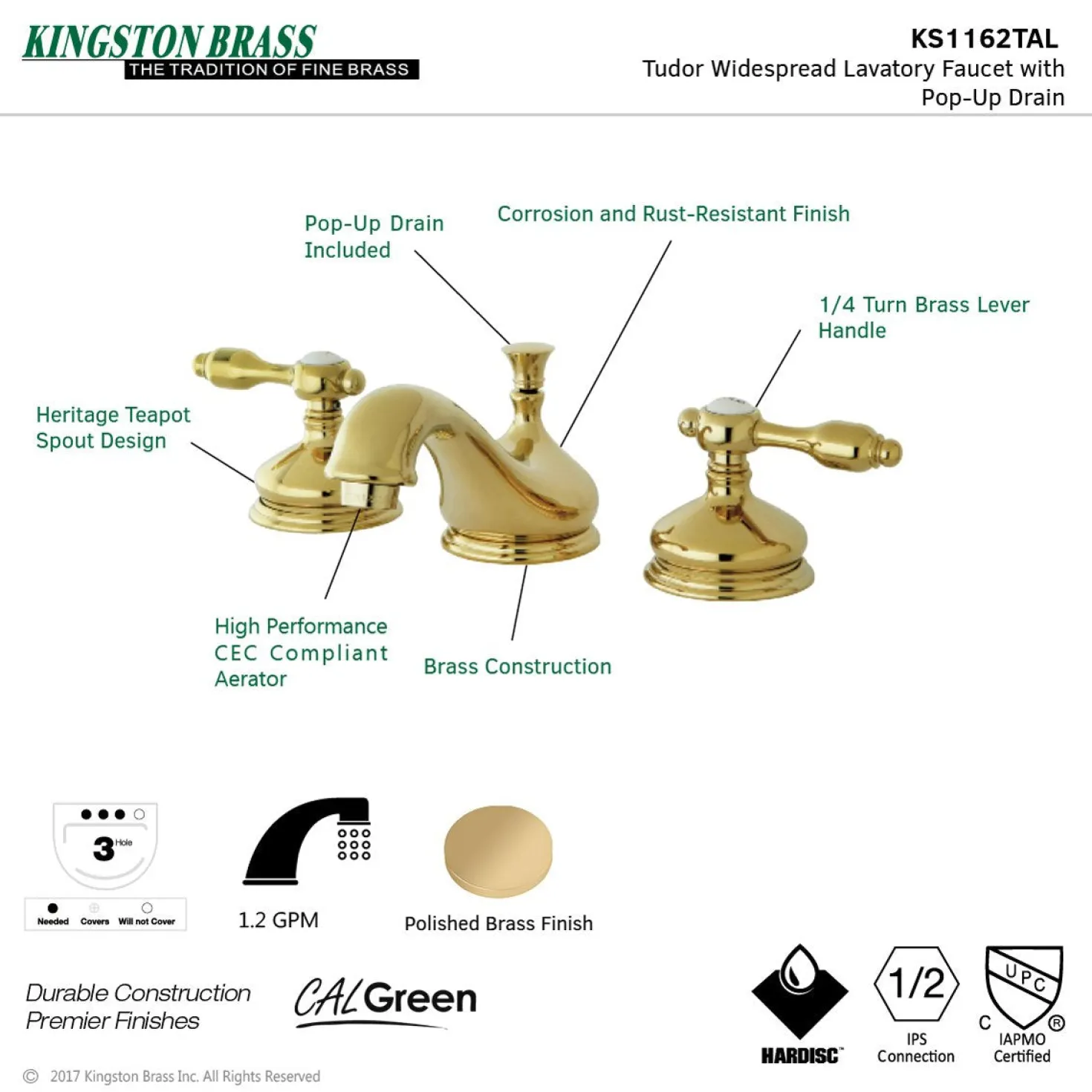 Kingston Brass Tudor Deck Mount 8-Inch Widespread Bathroom Faucet