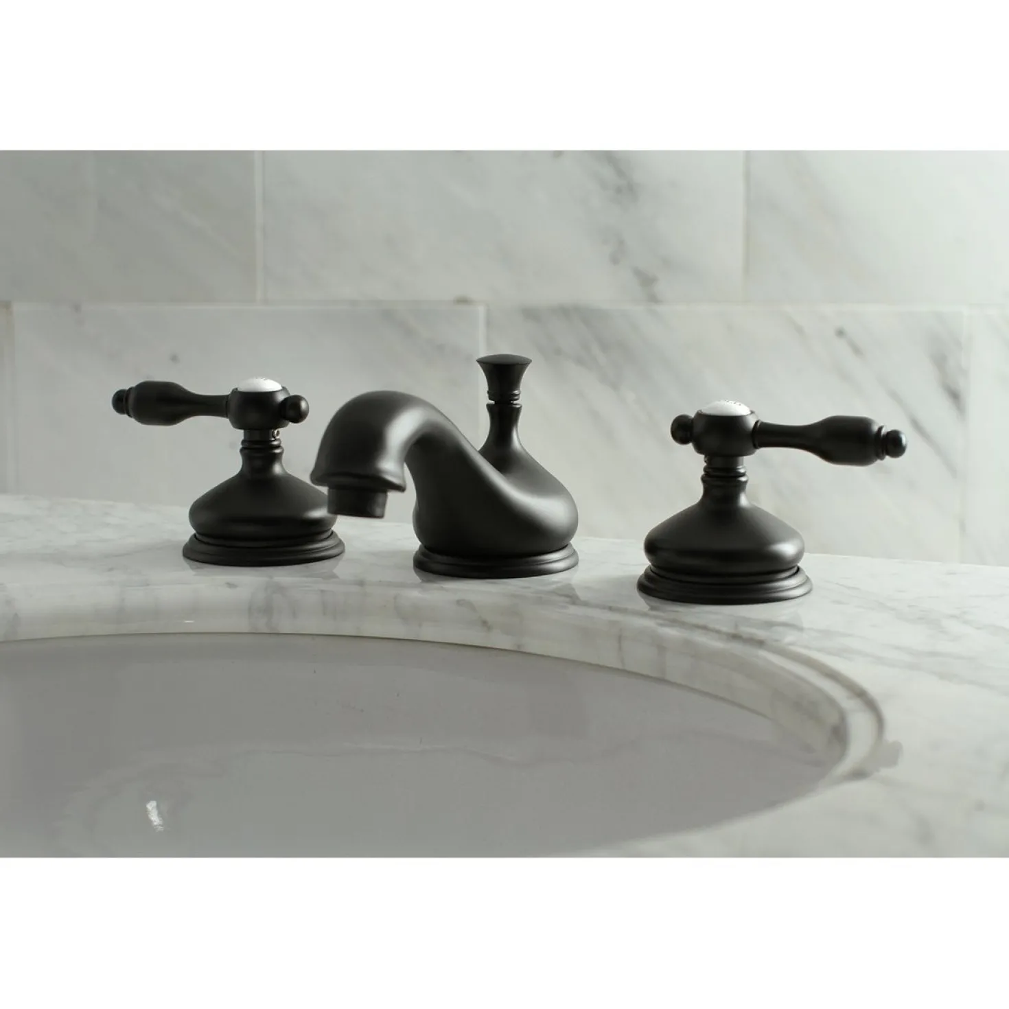 Kingston Brass Tudor Deck Mount 8-Inch Widespread Bathroom Faucet