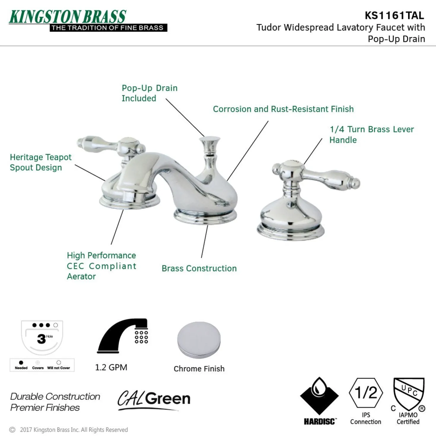 Kingston Brass Tudor Deck Mount 8-Inch Widespread Bathroom Faucet