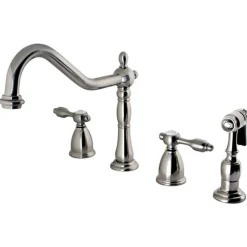 Kingston Brass Tudor Four Hole 8" Center Kitchen Faucet with Brass Sprayer