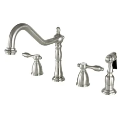 Kingston Brass Tudor Four Hole 8" Center Kitchen Faucet with Brass Sprayer