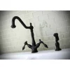 Kingston Brass Tudor Mono Deck Mount Kitchen Faucet with Brass Sprayer