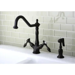 Kingston Brass Tudor Mono Deck Mount Kitchen Faucet with Brass Sprayer