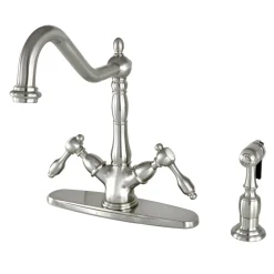 Kingston Brass Tudor Mono Deck Mount Kitchen Faucet with Brass Sprayer