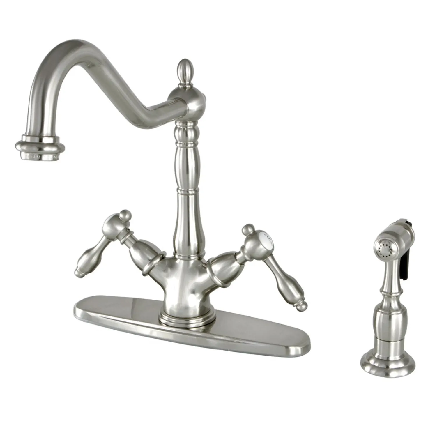 Kingston Brass Tudor Mono Deck Mount Kitchen Faucet with Brass Sprayer