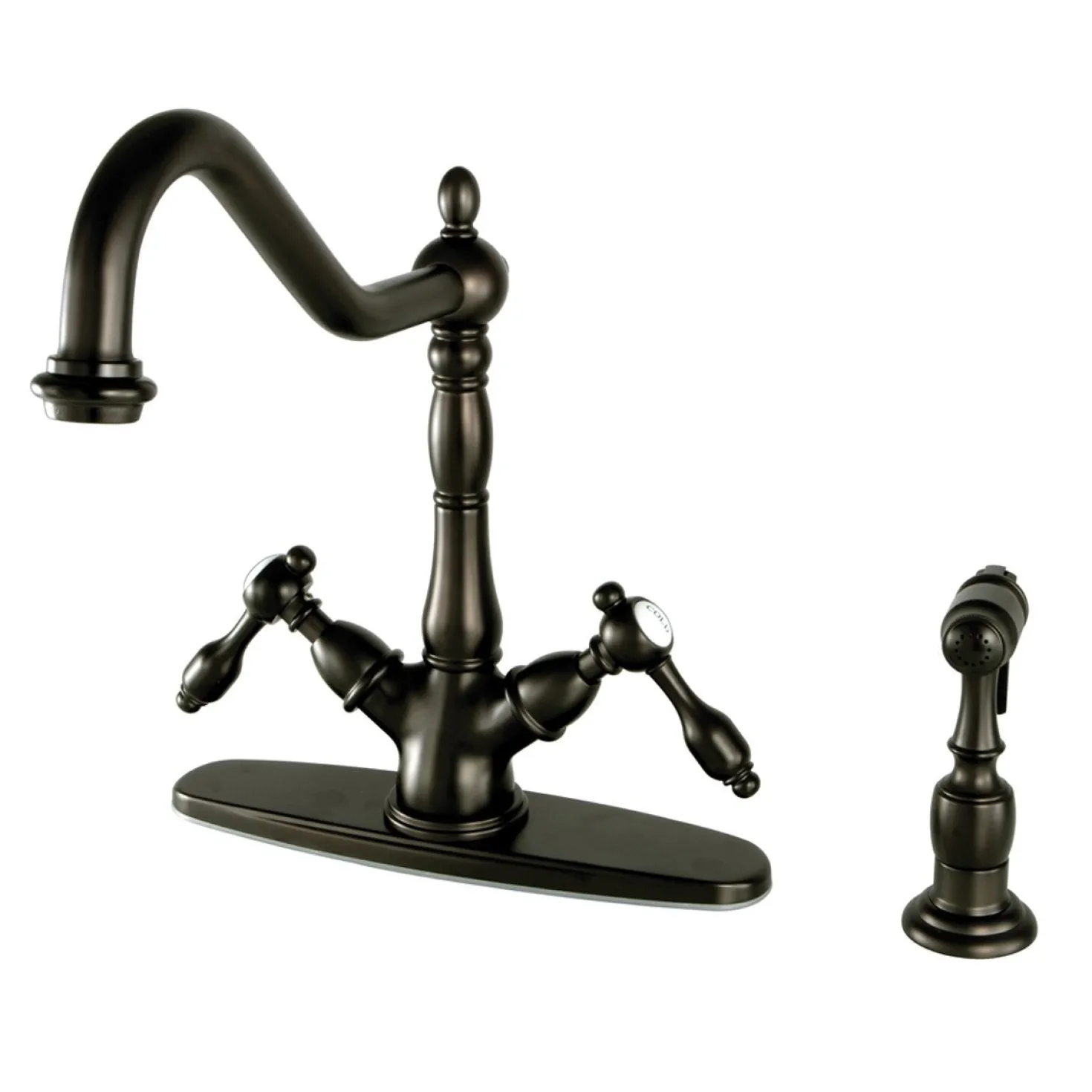 Kingston Brass Tudor Mono Deck Mount Kitchen Faucet with Brass Sprayer