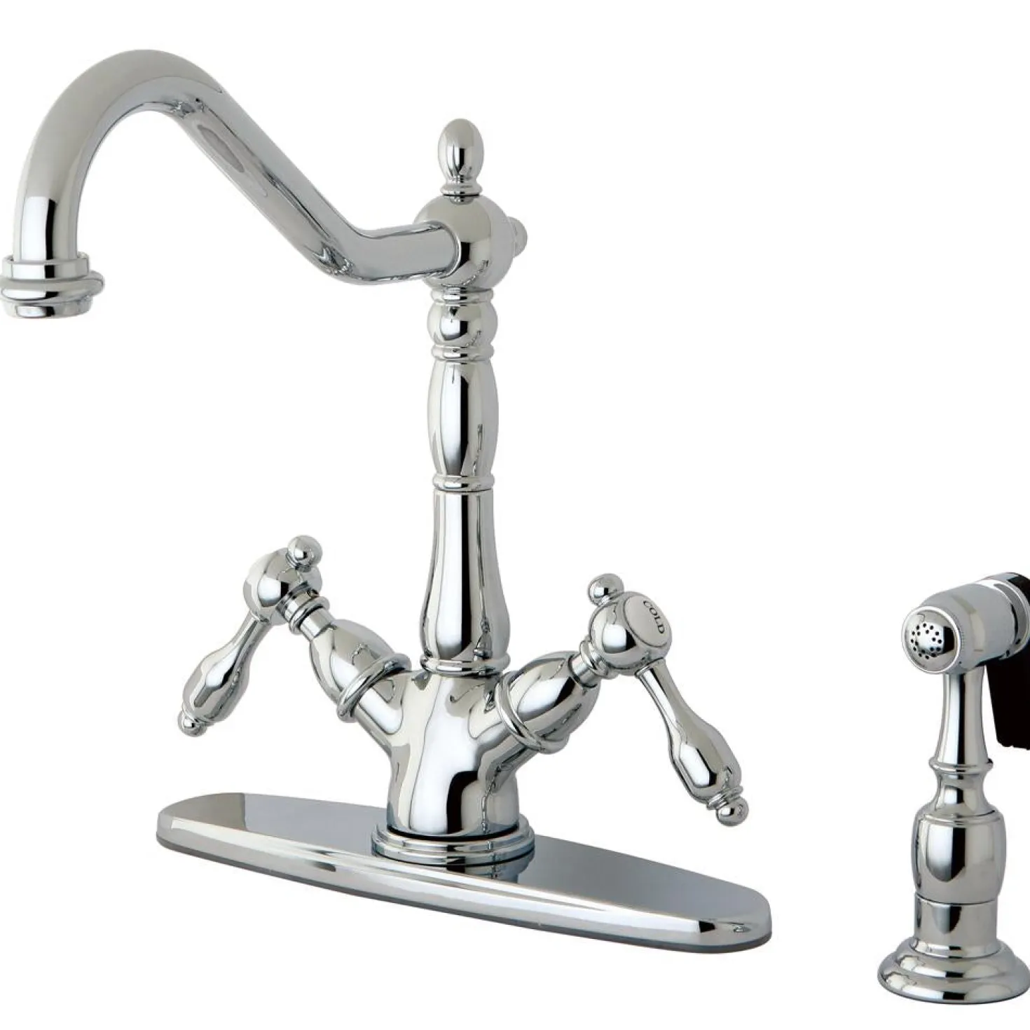 Kingston Brass Tudor Mono Deck Mount Kitchen Faucet with Brass Sprayer
