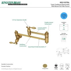Kingston Brass Tudor Wall Mount Pot Filler Kitchen Faucet