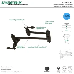 Kingston Brass Tudor Wall Mount Pot Filler Kitchen Faucet