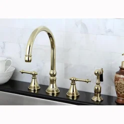 Kingston Brass Tuscany 8" Deck Mount Kitchen Faucet with Brass Sprayer