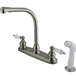 Kingston Brass Victorian Centerset Kitchen Faucet with White Side Sprayer