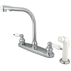 Kingston Brass Victorian Centerset Kitchen Faucet with White Side Sprayer