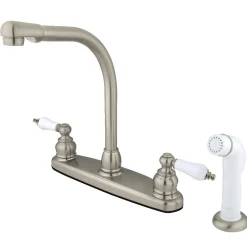 Kingston Brass Victorian Centerset Kitchen Faucet with White Side Sprayer
