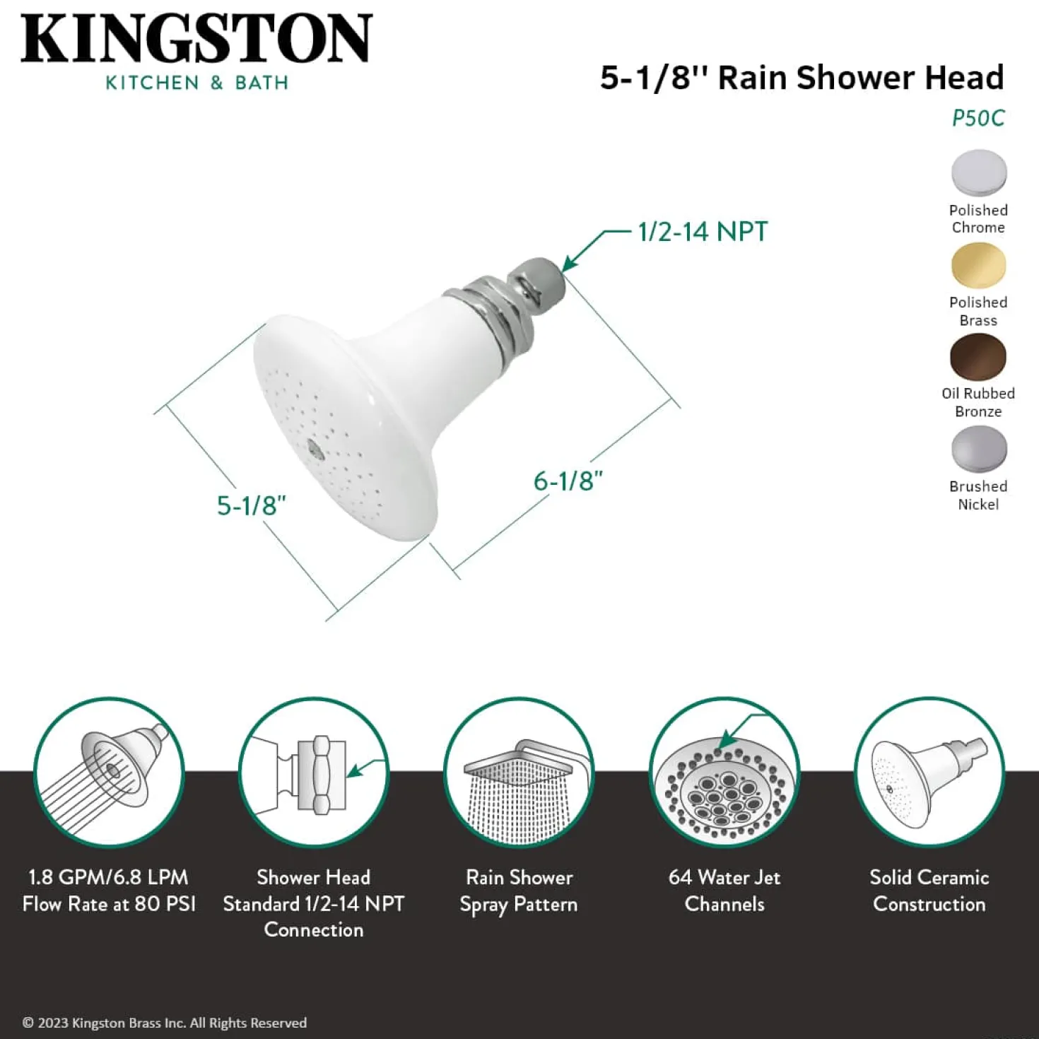 Kingston Brass Victorian 5-1/8" Ceramic Shower Head