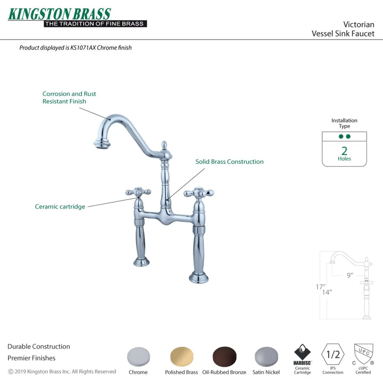 Kingston Brass Victorian 2-Hole Vessel Sink Faucet