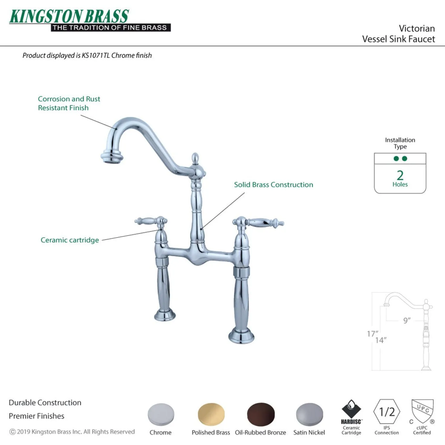 Kingston Brass Victorian 2-Hole Deck Mount Vessel Sink Faucet