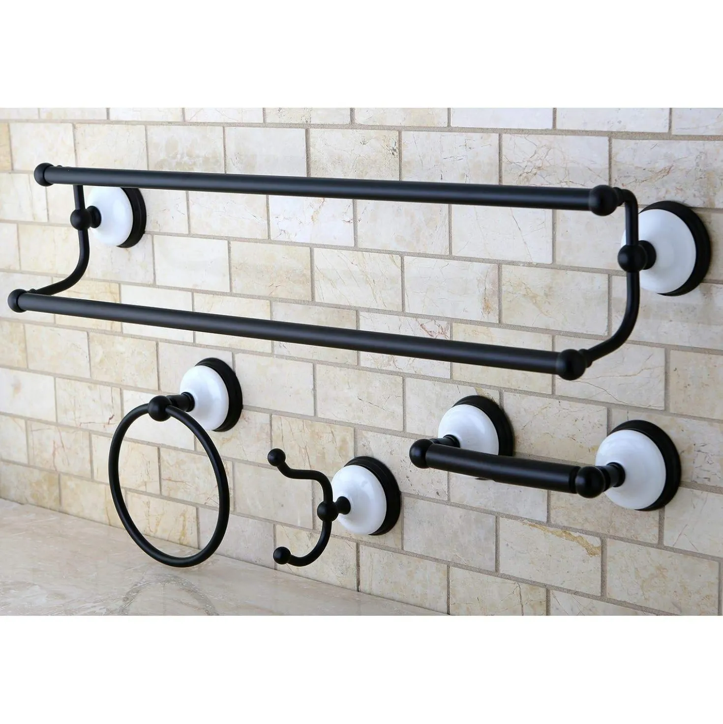 Kingston Brass Victorian 4-Pieces Dual Towel Bar Bathroom Hardware Set