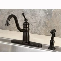 Kingston Brass Victorian Single Handle Kitchen Faucet with Brass Sprayer