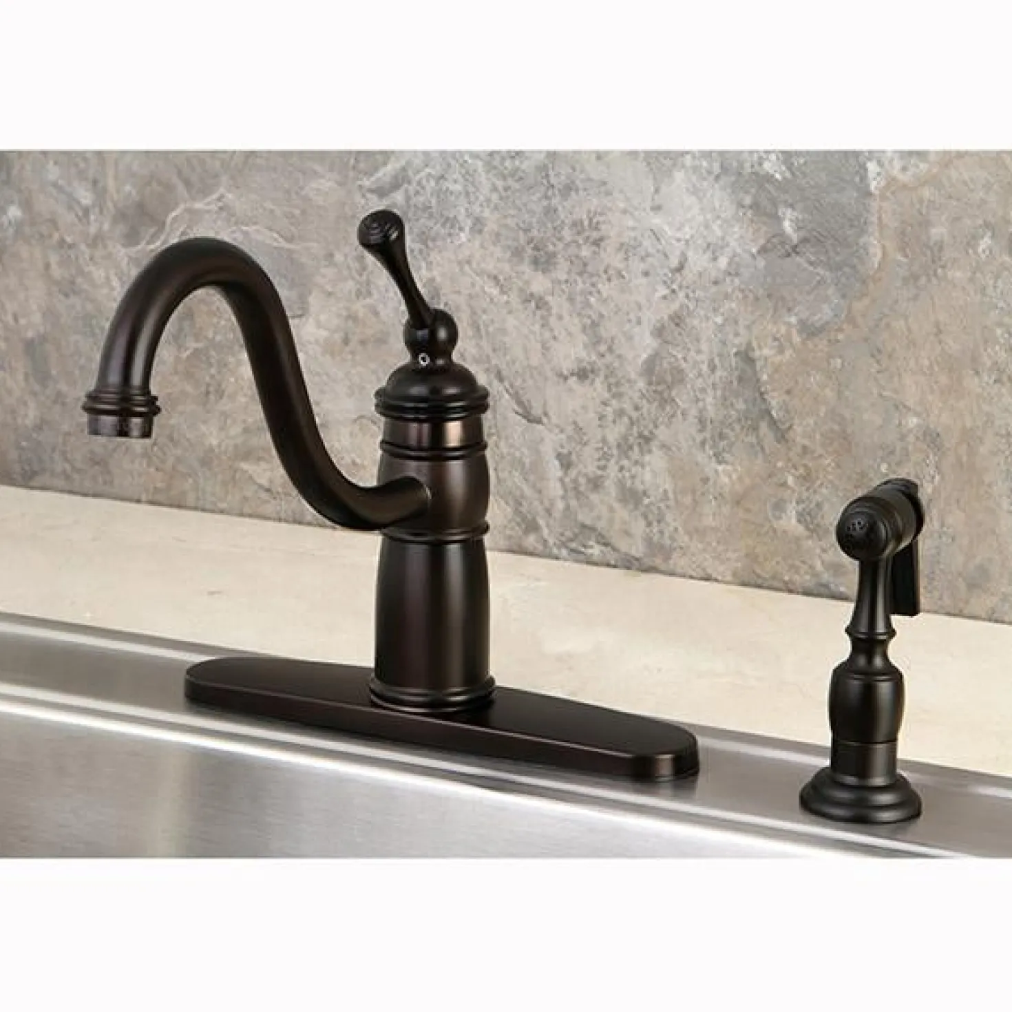Kingston Brass Victorian Single Handle Kitchen Faucet with Brass Sprayer