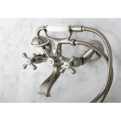Kingston Brass Victorian Tub Wall Mount Clawfoot Tub Filler with Hand Shower in Satin Nickel