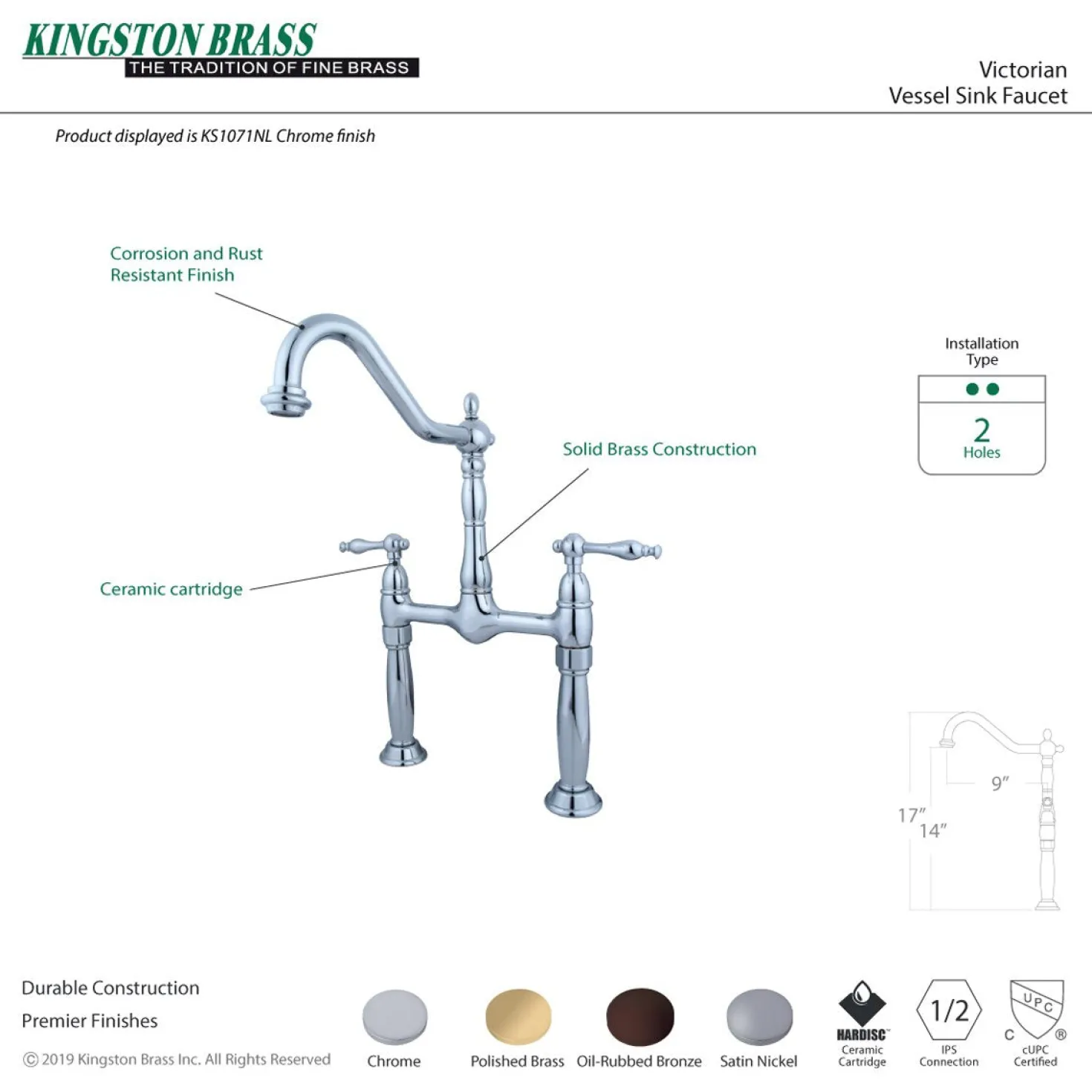 Kingston Brass Victorian Two-Handle Vessel Sink Faucet