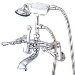 Kingston Brass Vintage Adjustable 3-3/8" - 10" Centers Wall Mount Clawfoot Tub Filler Faucet with Hand Shower