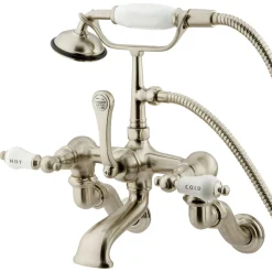 Kingston Brass Vintage Adjustable 3-3/8" - 10" Center Classic Brass Wall Mount Clawfoot Tub Filler with Hand Shower