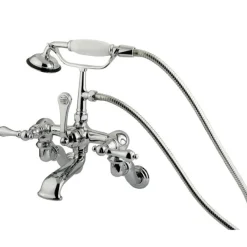 Kingston Brass Vintage Adjustable 3-3/8" - 10" Center Brass Wall Mount Clawfoot Tub Filler with Hand Shower