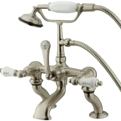Kingston Brass Vintage Adjustable 3-3/8" - 10" Center Brass Deck Mount Clawfoot Tub Filler with Hand Shower
