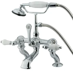 Kingston Brass Vintage Adjustable 3-3/8" - 10" Center Classic Deck Mount Clawfoot Tub Filler with Hand Shower