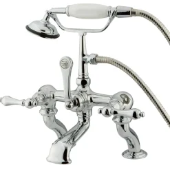 Kingston Brass Vintage Adjustable 3-3/8" - 10" Center Deck Mount Clawfoot Tub Filler with Hand Shower